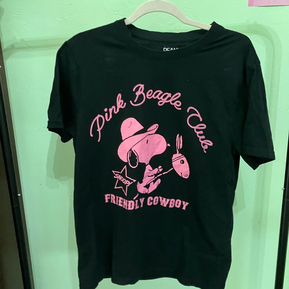 Peanuts Black T-Shirt with Pink Snoopy Graphic